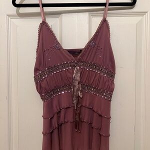 Tea/f BEAUTIFUL BoHo Sequins, Ribbon, Ruffles, Tiers Tank Top